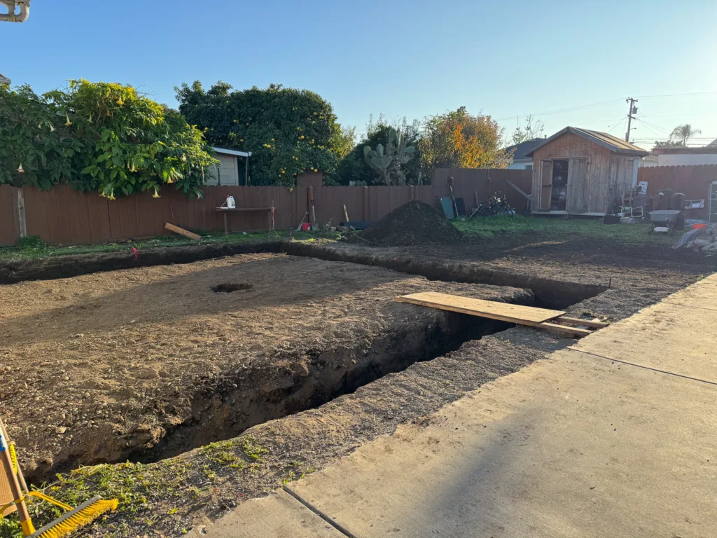 Completed footing excavation for a new home addition